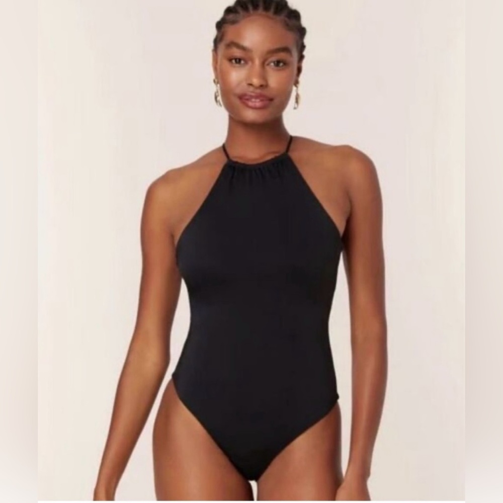 NWT! The Asbury One Piece women's black halter swimsuit size medium